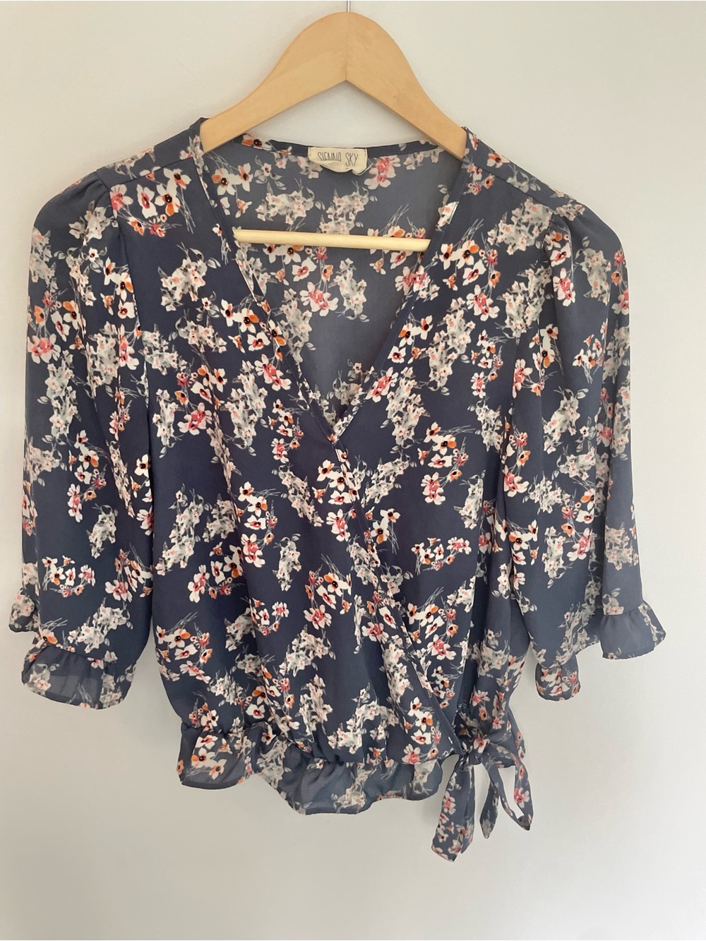 Navy Floral Wrap Blouse